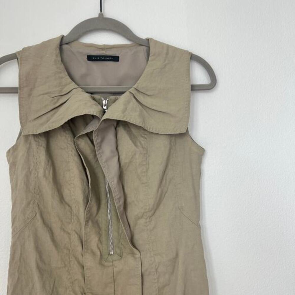 Elie Tahari Khaki Linen Blend Sleeveless Sheath Dress 2 Minimalist Quiet Luxury - Picture 3 of 7